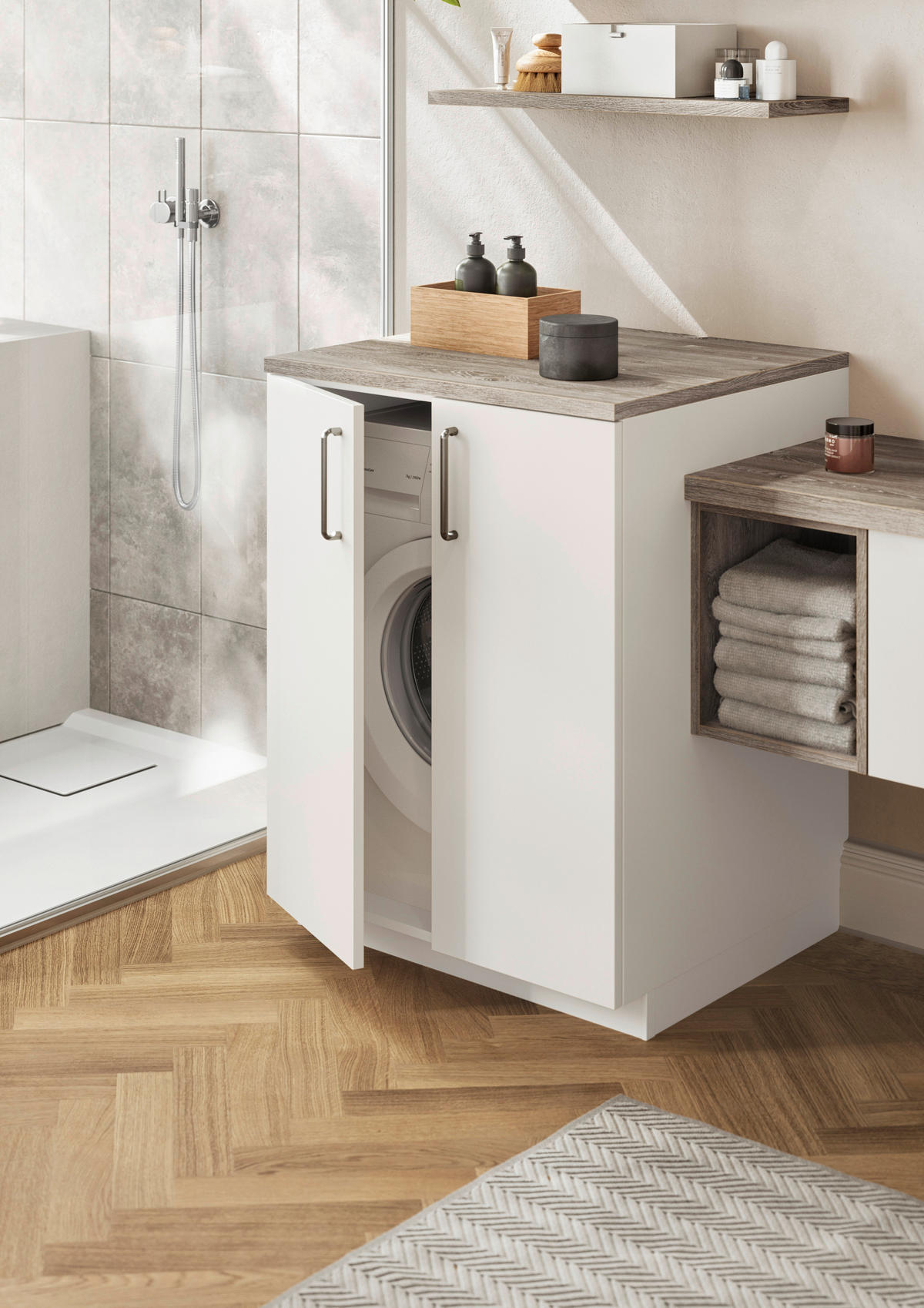 BADEZIMMER 3-teilig  in 81 cm  - Edelstahlfarben/Weiß Hochglanz, MODERN, Holzwerkstoff/Stein (81cm) - Nobilia