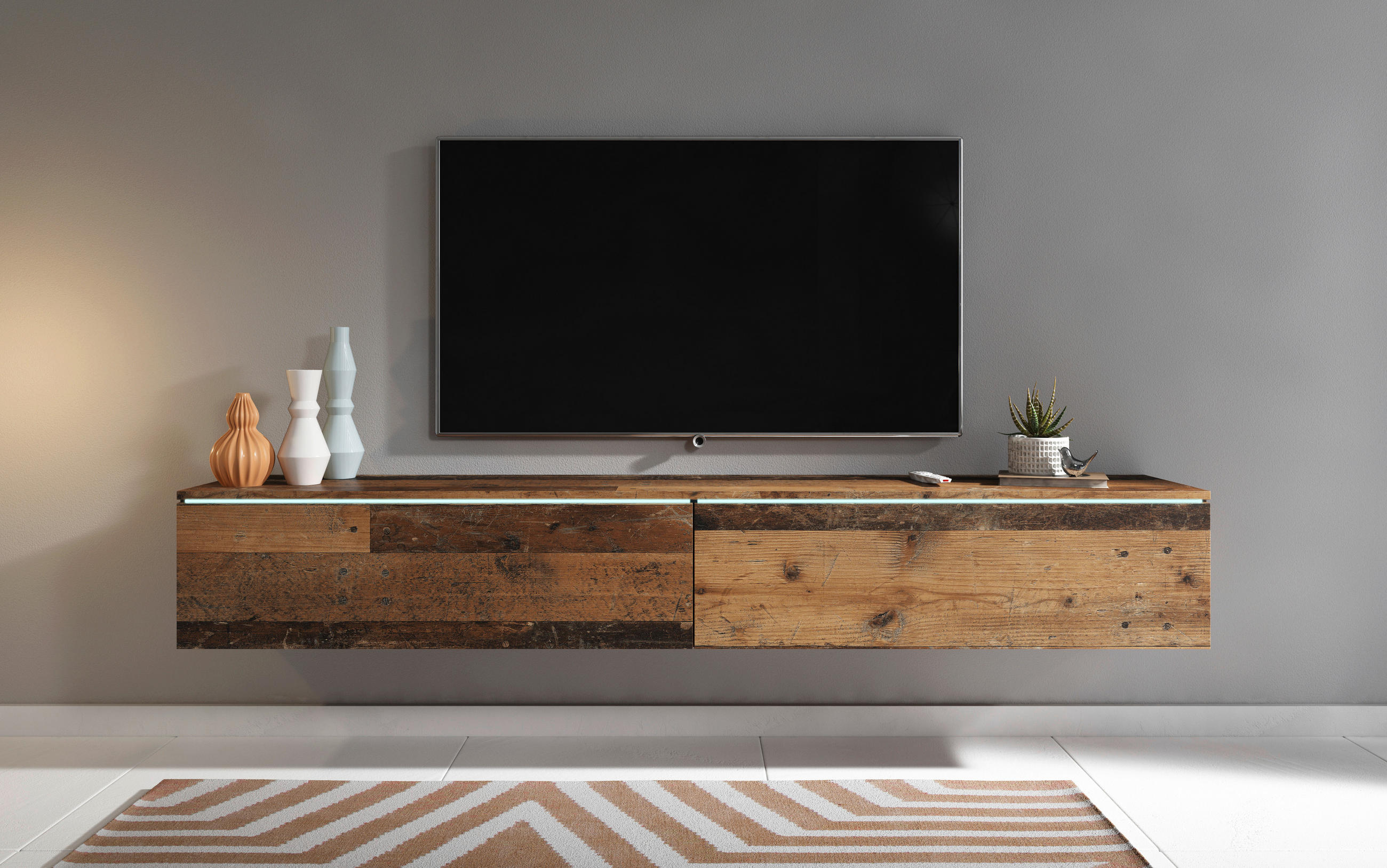 LOWBOARD D180  in 180/30/33 cm  - Alteiche/Grau, LIFESTYLE, Holzwerkstoff/Kunststoff (180/30/33cm) - P & B