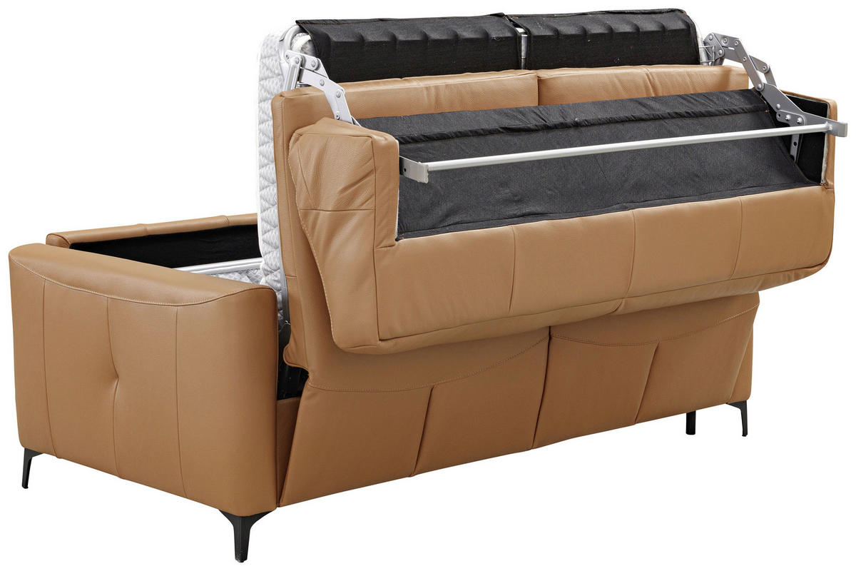 SCHLAFSOFA Cognac Echtleder  - Cognac/Schwarz, Design, Leder/Metall (191/89/97cm) - Novel
