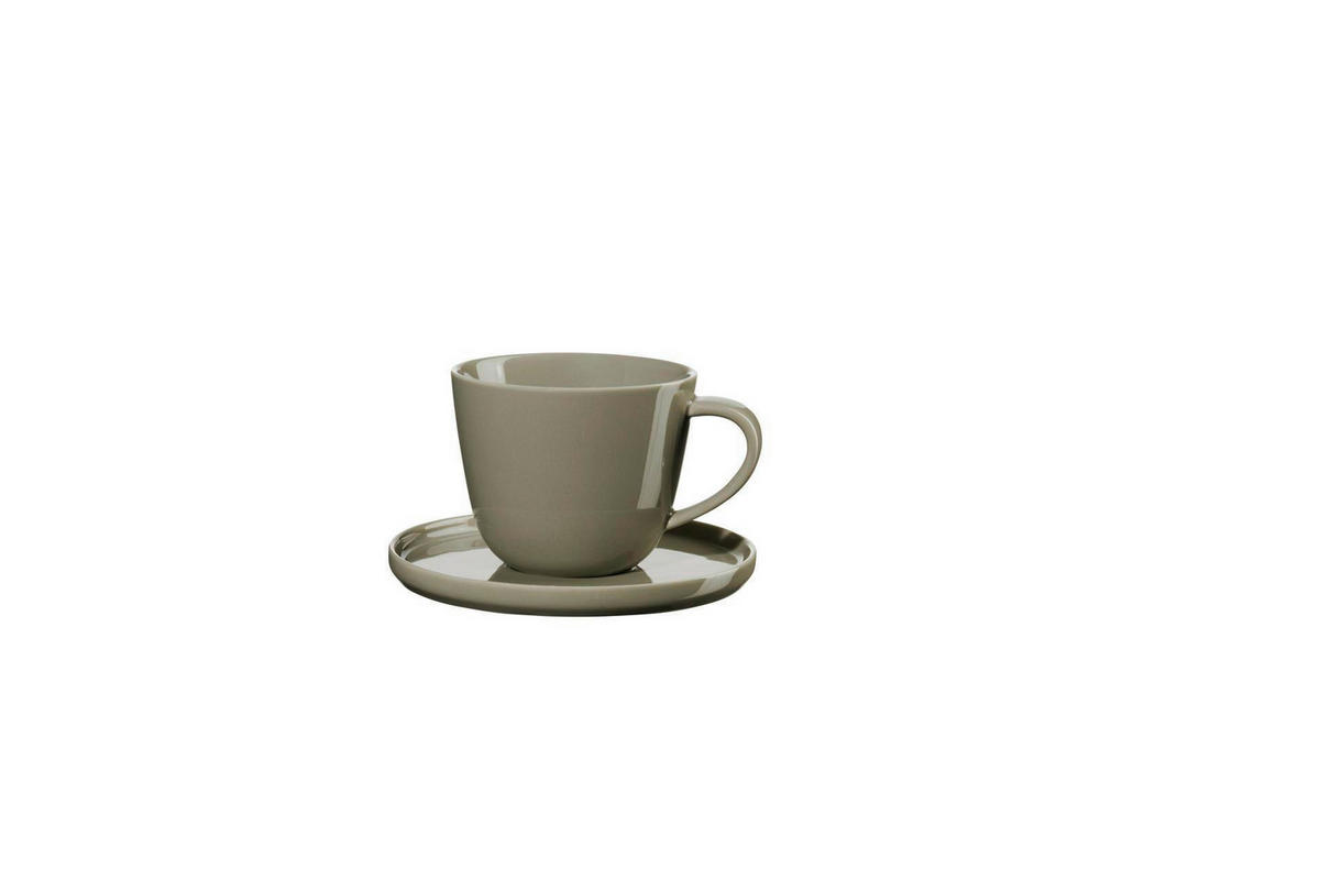 KAFFEETASSE MIT UNTERTASSE coppa  - Olivgrün, KONVENTIONELL, Keramik (8,9/7,2cm) - ASA