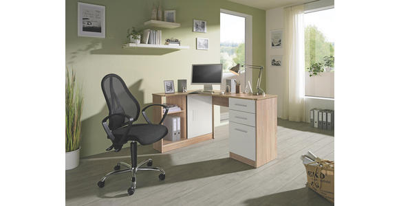 ECKSCHREIBTISCH in Holzwerkstoff 120/75/150 cm - Eichefarben/Alufarben, KONVENTIONELL, Holzwerkstoff/Kunststoff (120/75/150cm) - Venda