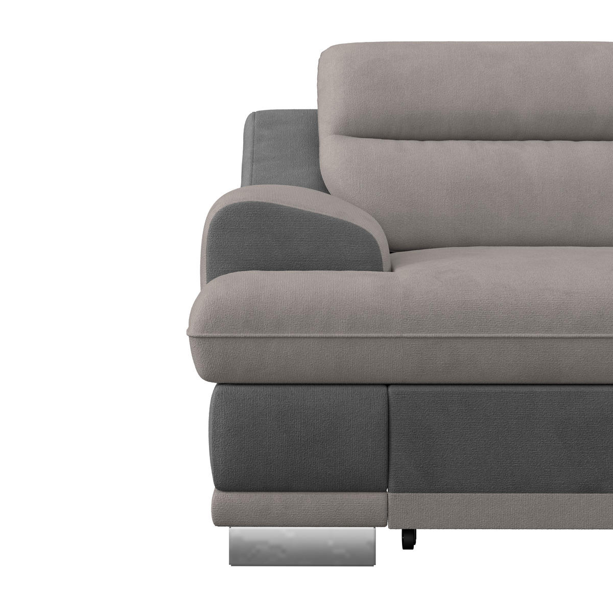 WOHNLANDSCHAFT Grau, Hellgrau Velours  - Chromfarben/Hellgrau, KONVENTIONELL, Textil/Metall (264/217cm) - MID.YOU