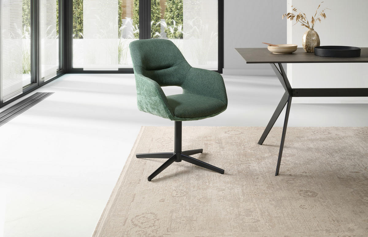 ARMLEHNSTUHL  Sitzfläche 360° drehbar Chenille, Leinenoptik  - Schwarz/Grün, Konventionell, Textil/Metall (61/85/63cm) - MID.YOU