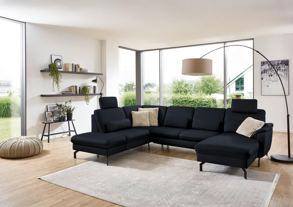WOHNLANDSCHAFT Beldomo premium in Echtleder Dunkelblau  - Schwarz/Dunkelblau, KONVENTIONELL, Leder/Metall (224/306/168cm) - Beldomo Premium