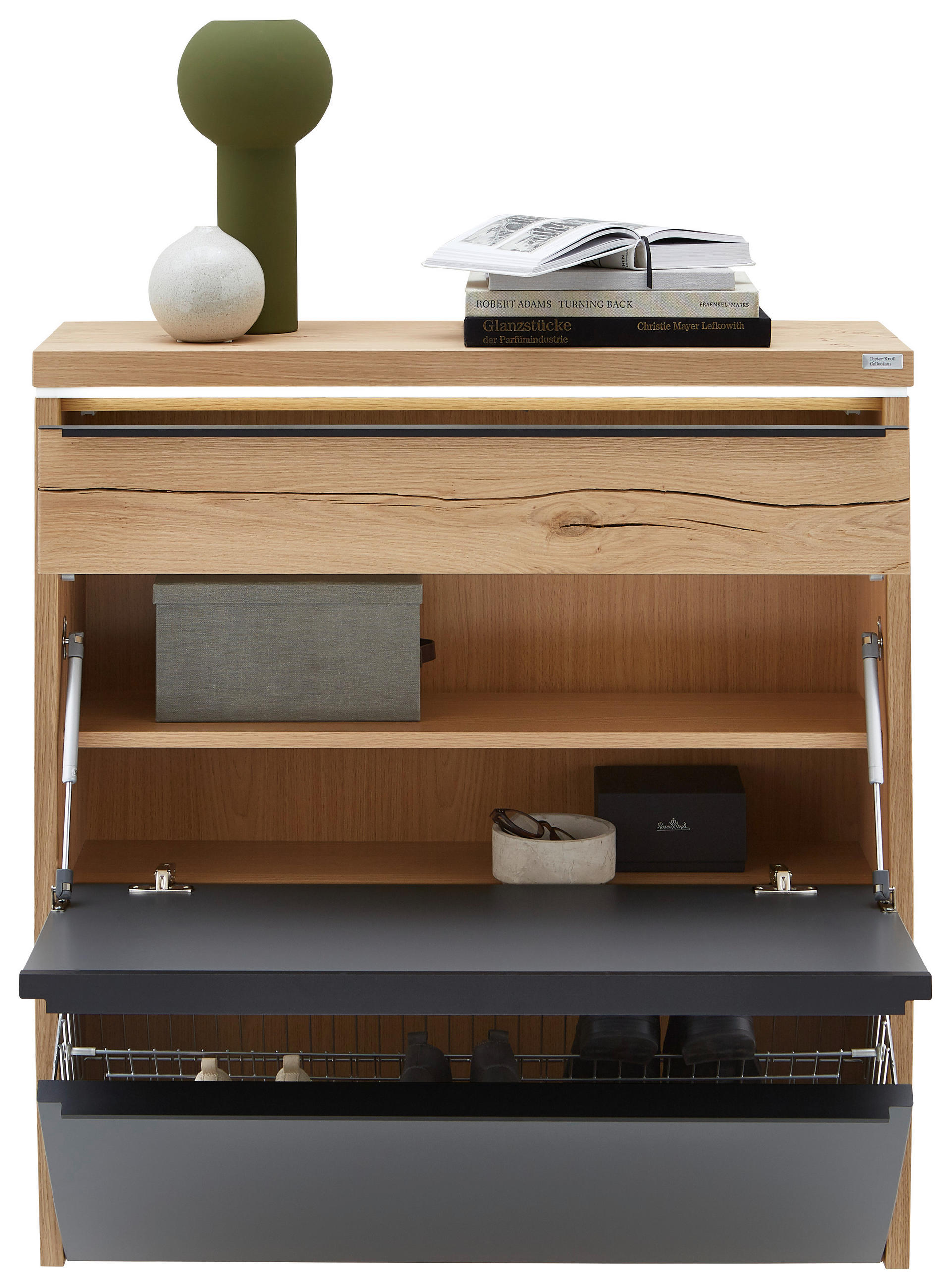 Thumbnail - Dieter Knoll Schuhkipper, Grau, Eiche, Metall, furniert, massiv, 1 Fächer, 1 Schublade(n) Schubladen, G, 92x96x31 cm, Ma...