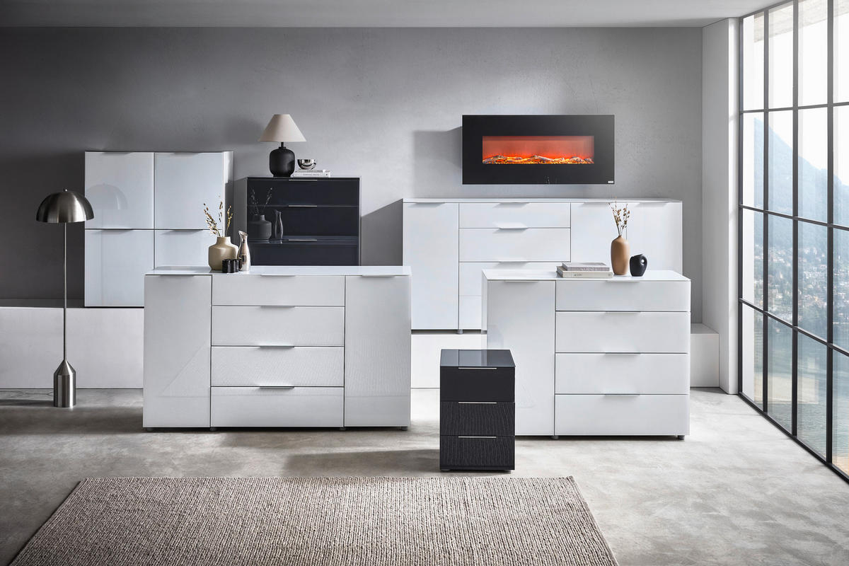 SIDEBOARD 181/101/40 cm  in Weiss Hochglanz  - Weiss Hochglanz/Chromfarben, Basics, Glas/Holzwerkstoff (181/101/40cm) - Voleo