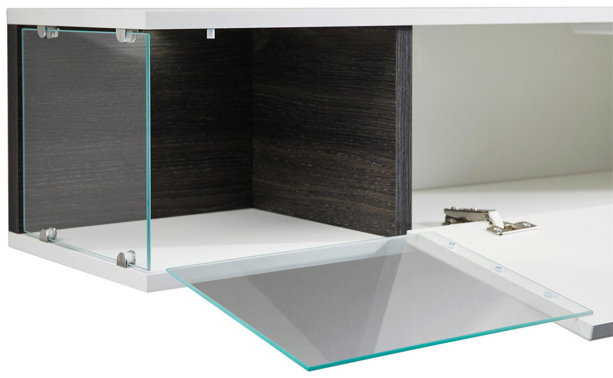 OBÝVACÍ STĚNA, perleť, vysoce lesklá bílá - bílá/černá, Design, kompozitní dřevo/plast (240/150/40cm) - MID.YOU