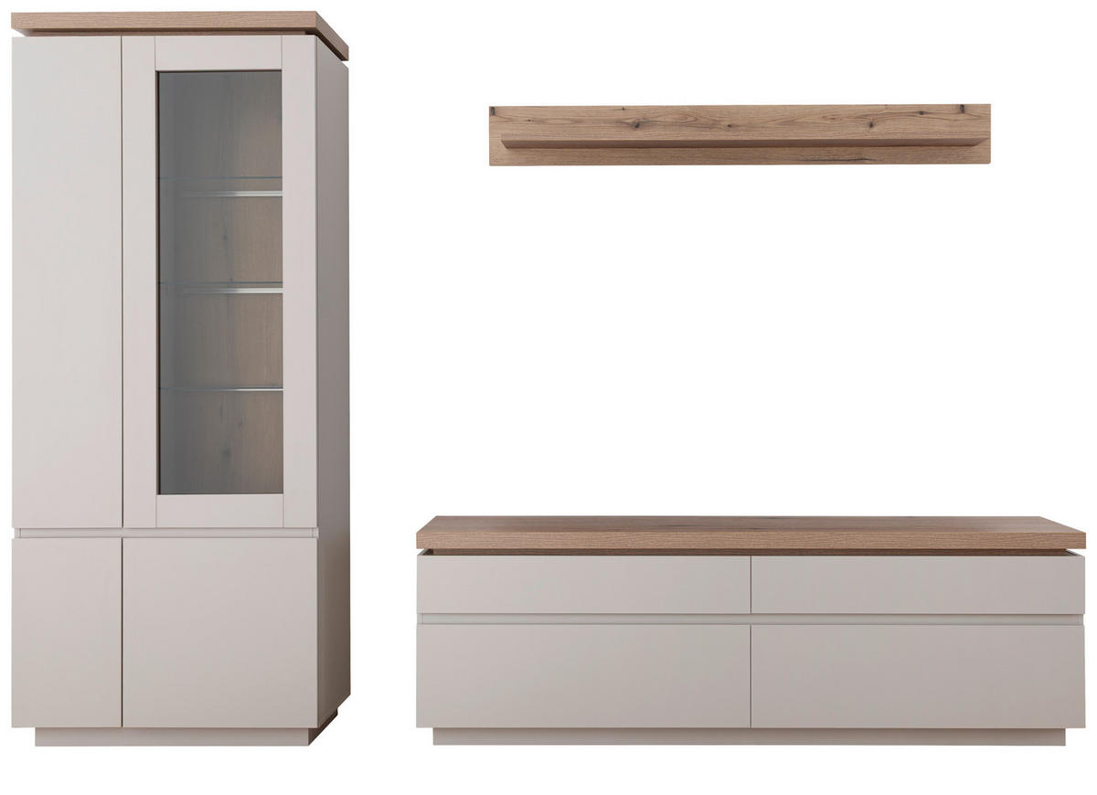 WOHNWAND 3-teilig  in Eichefarben, Kaschmir  278/197/40 cm  - Kaschmir/Eichefarben, Design, Glas/Holzwerkstoff (278/197/40cm) - Livetastic