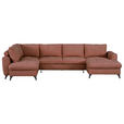 WOHNLANDSCHAFT Rot Chenille  - Rot/Schwarz, KONVENTIONELL, Textil/Metall (188/340/160cm) - Xora