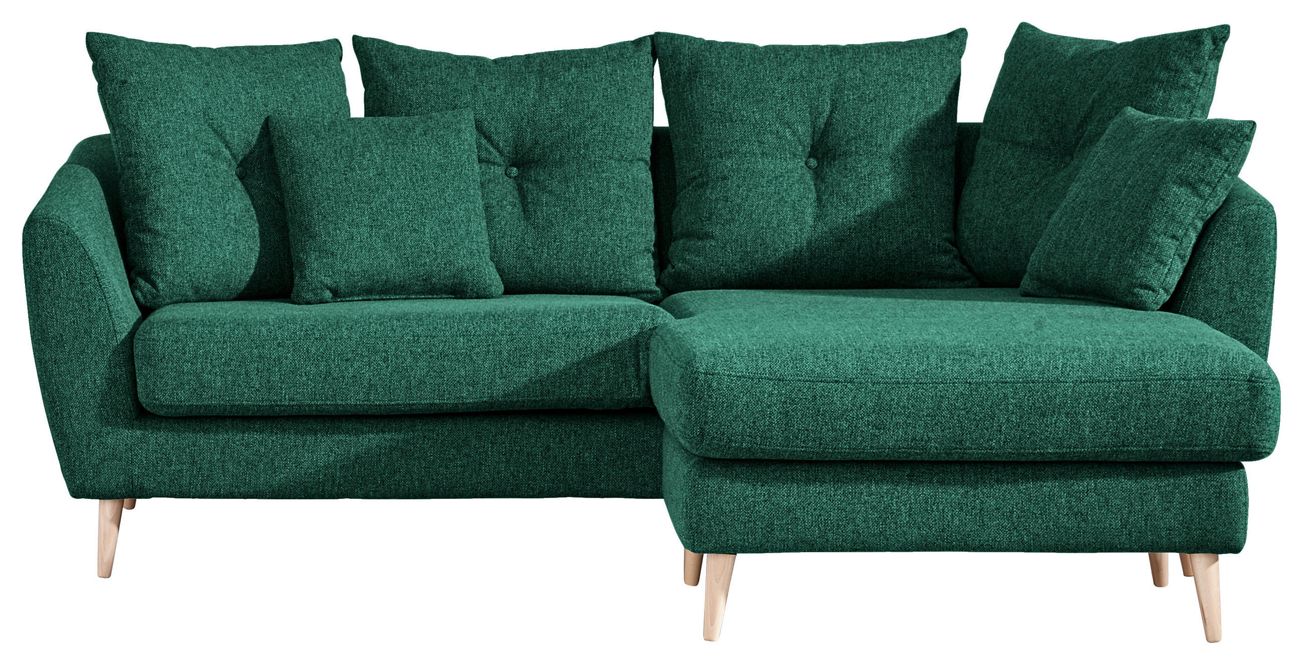ECKSOFA in Flachgewebe Dunkelgrün  - Dunkelgrün/Buchefarben, Konventionell, Holz/Textil (210/156cm) - MID.YOU