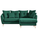 ECKSOFA in Flachgewebe Dunkelgrün  210/156 cm  - Dunkelgrün/Buchefarben, KONVENTIONELL, Holz/Textil (210/156cm) - Carryhome