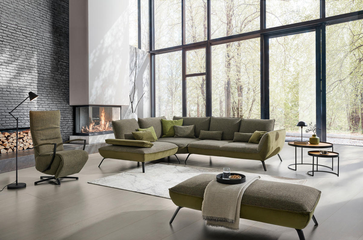 ECKSOFA Olivgrün Flachgewebe  - Schwarz/Olivgrün, Design, Textil/Metall (250/310cm) - Moderano