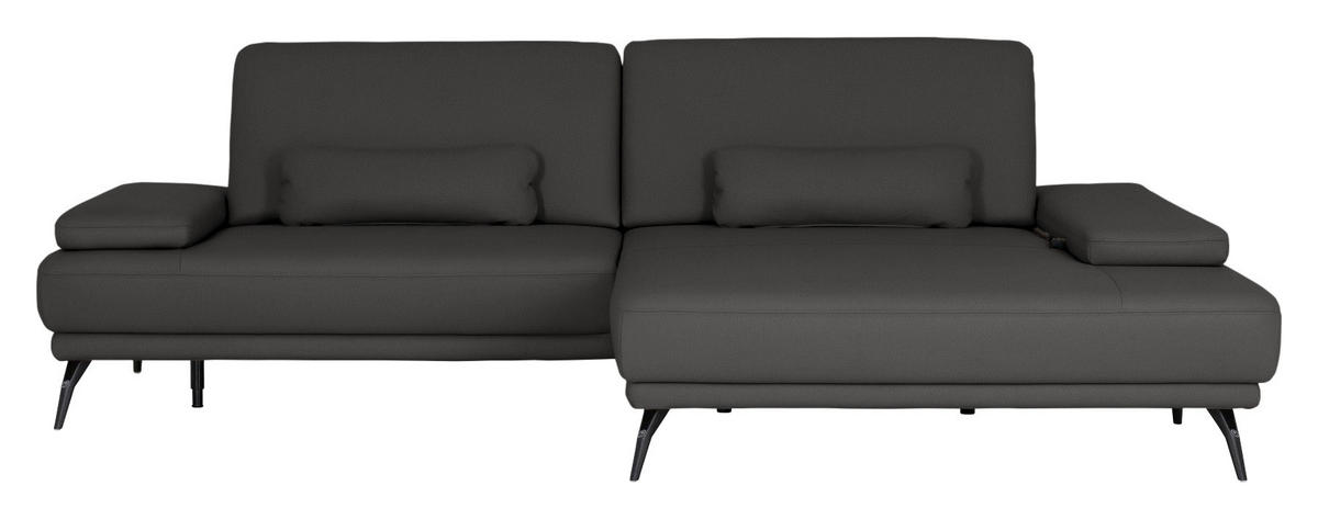 ECKSOFA Echtleder Dunkelgrau  - Dunkelgrau/Schwarz, Konventionell, Leder/Metall (301/180cm) - Joop!