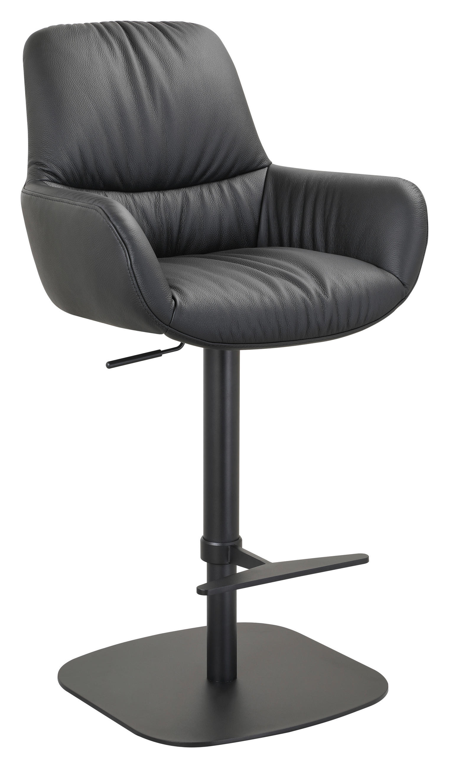 BARHOCKER Echtleder Schwarz Eisen Sitzfläche 360° drehbar, inklusive Armlehnen, automatische Rückholfunktion  - Schwarz, Design, Leder/Metall (57,5/117/59,5cm) - Dieter Knoll