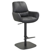 BARHOCKER Echtleder Schwarz Eisen Sitzfläche 360° drehbar, inklusive Armlehnen, automatische Rückholfunktion  - Schwarz, Design, Leder/Metall (57,5/117/59,5cm) - Dieter Knoll