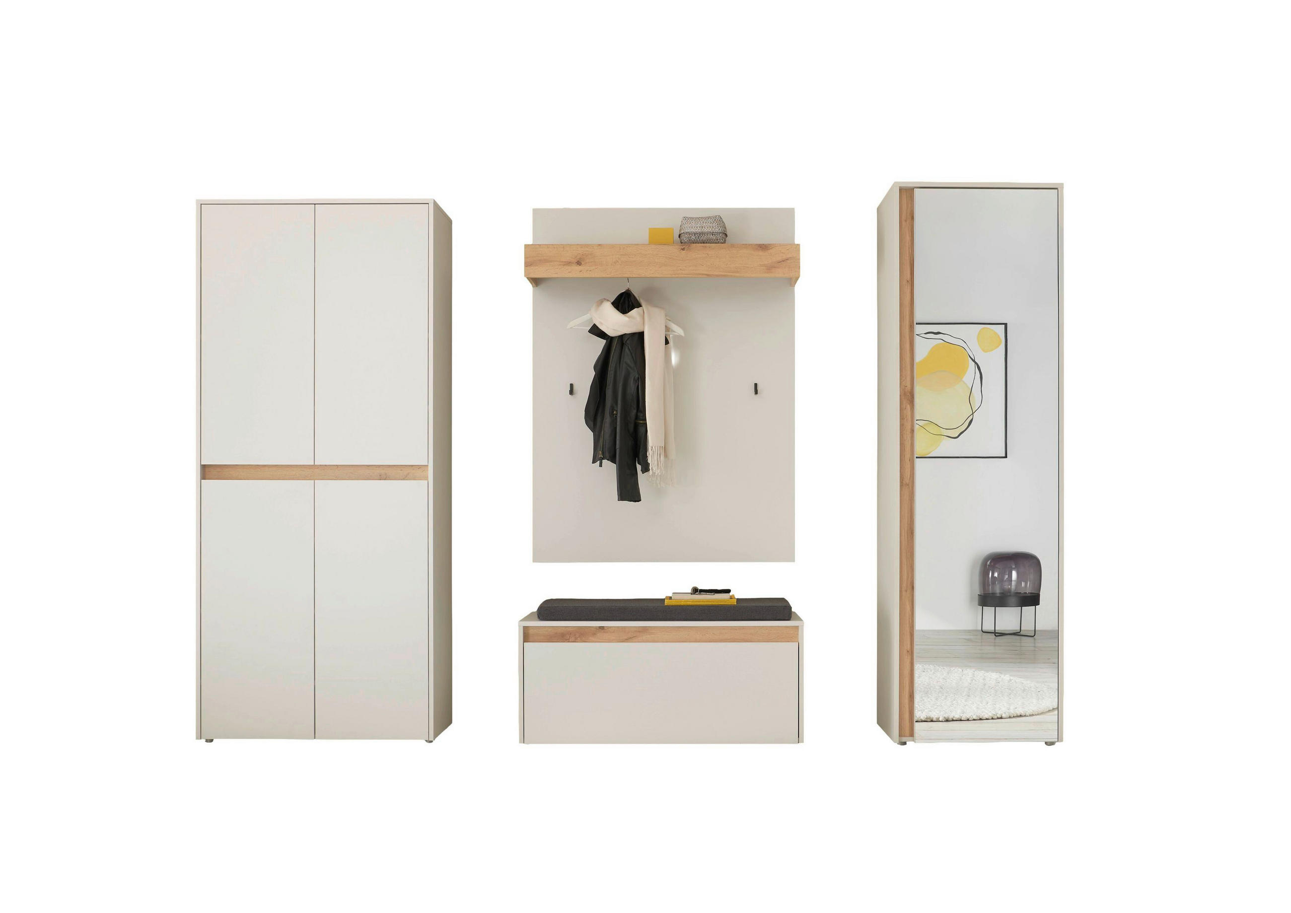 GARDEROBE 5-teilig  in 255/200/40 cm  - Eiche Wotan/Weiß, Design, Glas/Holzwerkstoff (255/200/40cm) - Modante