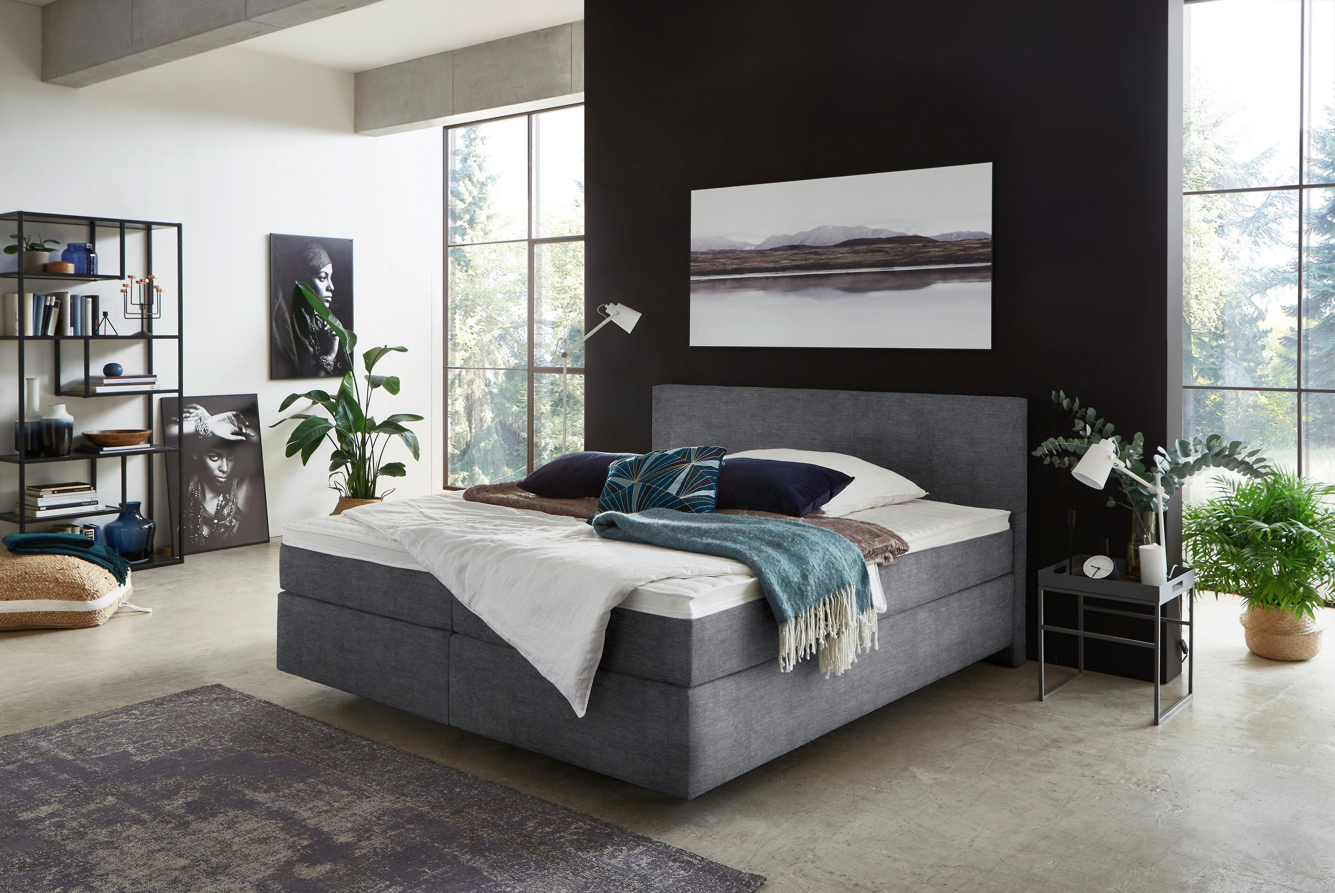 BOXSPRINGBETT 200/200 cm  in Anthrazit  - Anthrazit/Schwarz, KONVENTIONELL, Kunststoff/Textil (200/200cm) - Hom`in