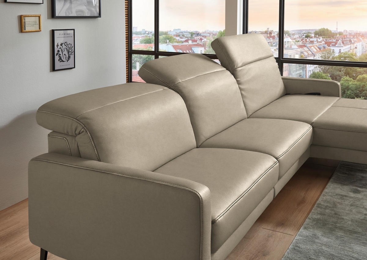 ECKSOFA  Echtleder Kaschmir  - Kaschmir/Schwarz, Design, Leder/Metall (323/179cm) - Dieter Knoll