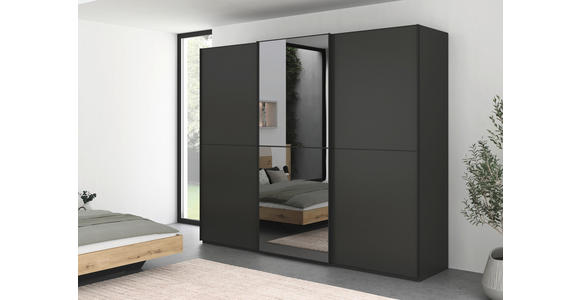 SCHWEBETÜRENSCHRANK  in Graphitfarben, Schwarz  - Schwarz/Graphitfarben, KONVENTIONELL, Glas/Holzwerkstoff (242/223/68cm) - Novel