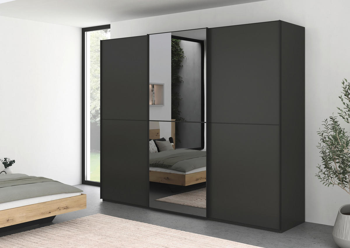 SCHWEBETÜRENSCHRANK 242/223/68 cm 3-türig Graphitfarben, Schwarz  - Schwarz/Graphitfarben, KONVENTIONELL, Glas/Holzwerkstoff (242/223/68cm) - Novel