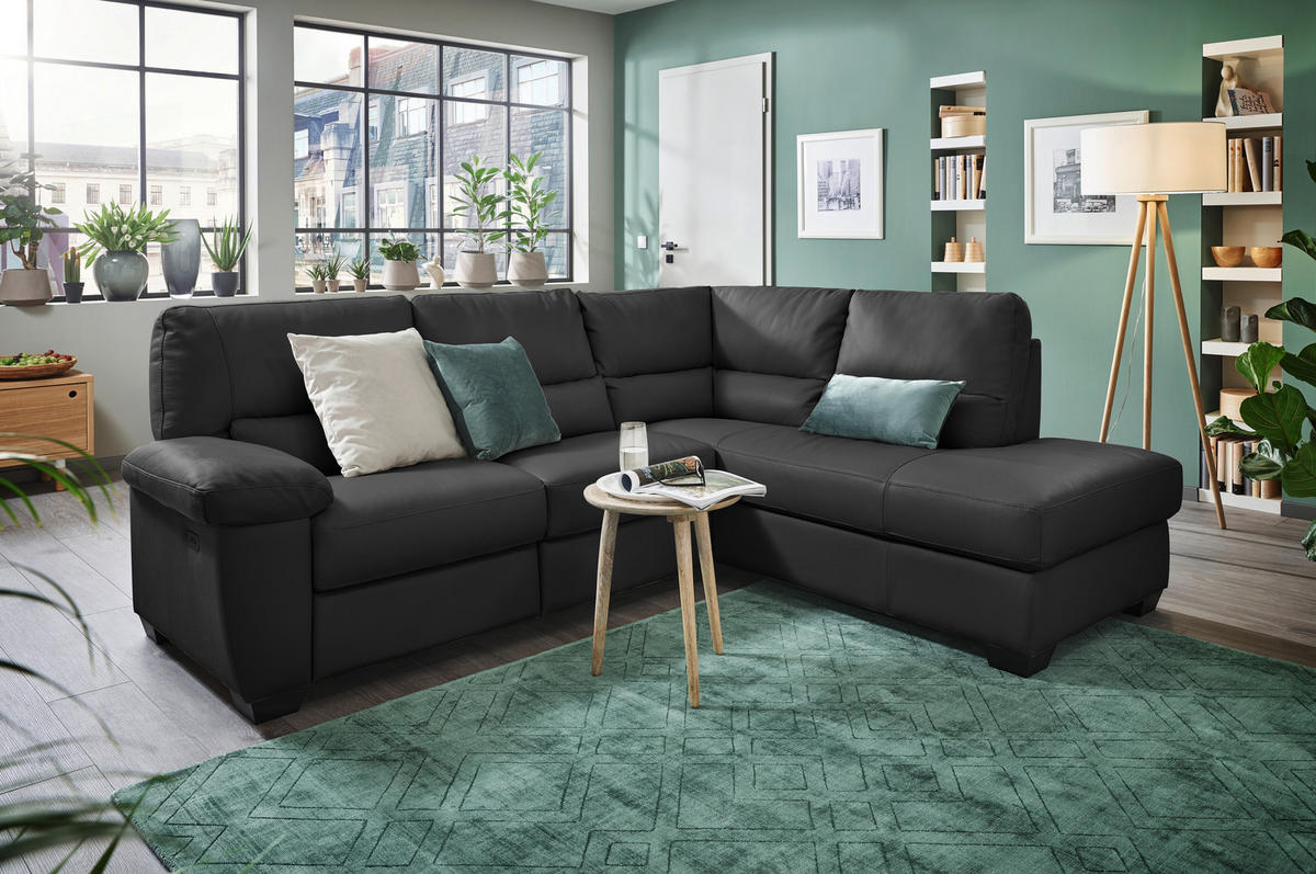 ECKSOFA in Kombination Echtleder/Lederlook Schwarz  - Schwarz, Konventionell, Leder/Kunststoff (248/201cm) - Livetastic