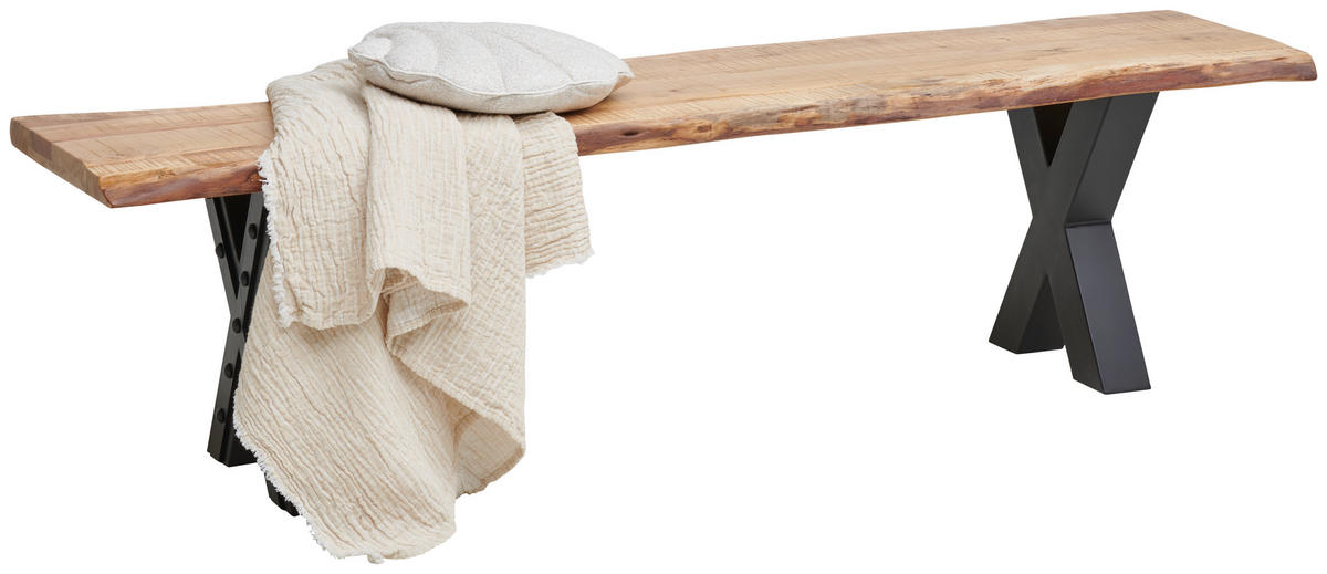 SITZBANK 170/45/40 cm Schwarz, Akaziefarben Akazie vollmassiv  - Schwarz/Akaziefarben, Design, Holz/Metall (170/45/40cm) - Ambia Home