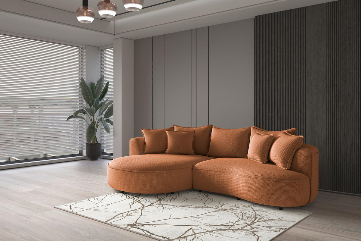 ECKSOFA in Velours, Struktur Terracotta  - Terracotta/Schwarz, Modern, Kunststoff/Textil (168/287cm) - Livetastic