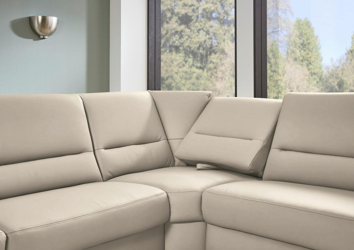 ECKSOFA  in Echtleder Ecru  290/249 cm  - Ecru/Schwarz, KONVENTIONELL, Leder/Metall (290/249cm) - Beldomo Premium