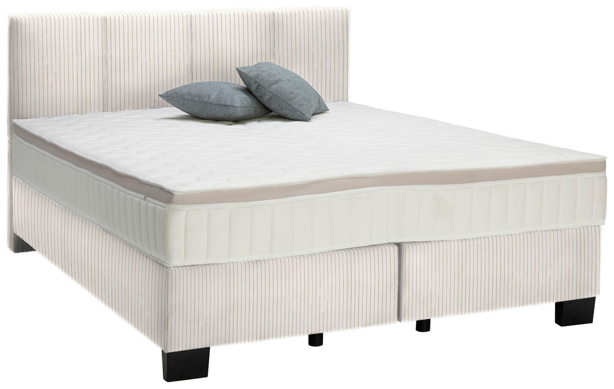 BOXSPRINGBETT 180/200 cm  in Creme  - Creme/Schwarz, Design, Kunststoff/Textil (180/200cm) - Hom`in
