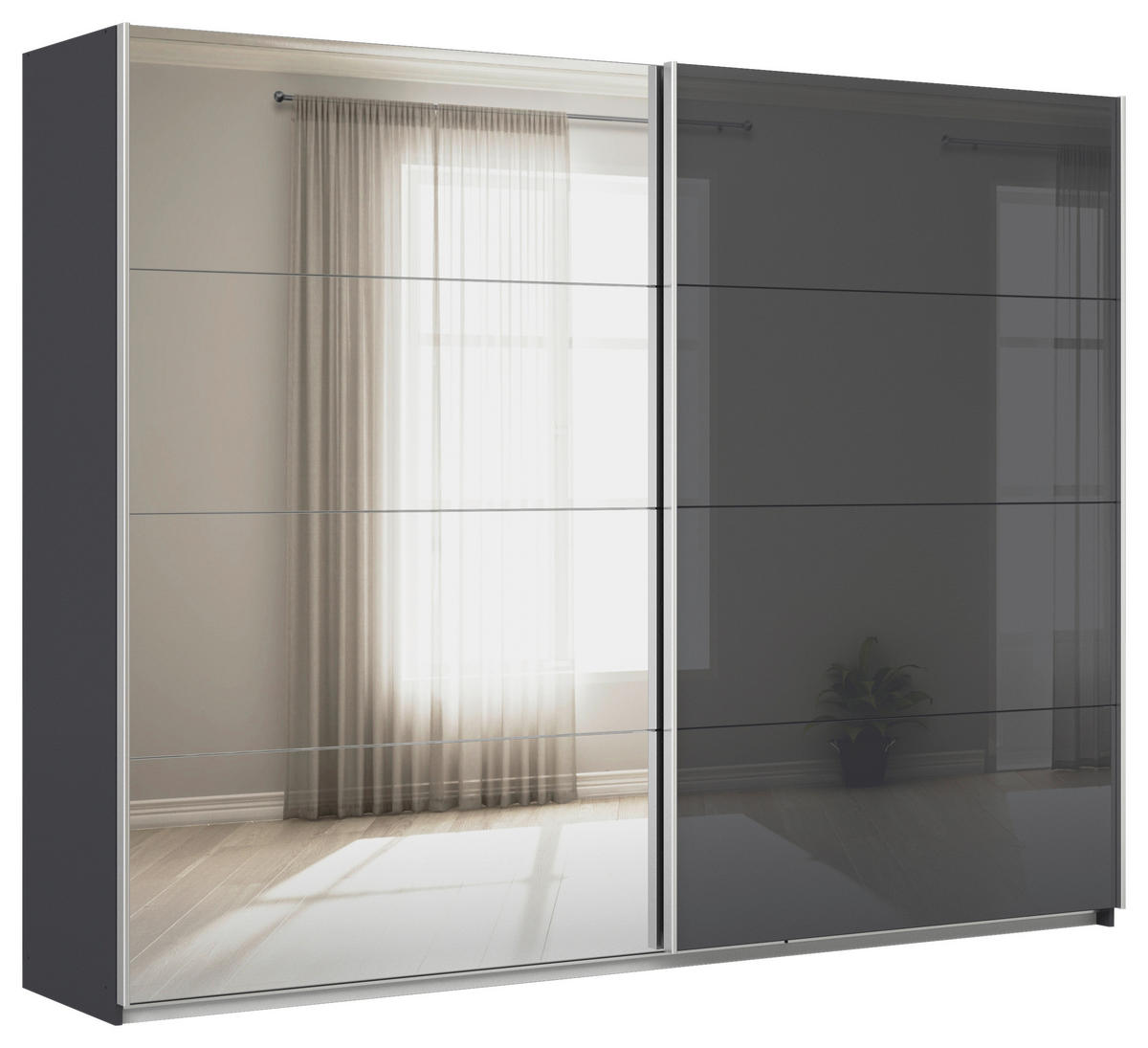 SCHWEBETÜRENSCHRANK  in Grau  - Alufarben/Grau, KONVENTIONELL, Glas/Holzwerkstoff (271/210/62cm) - Xora