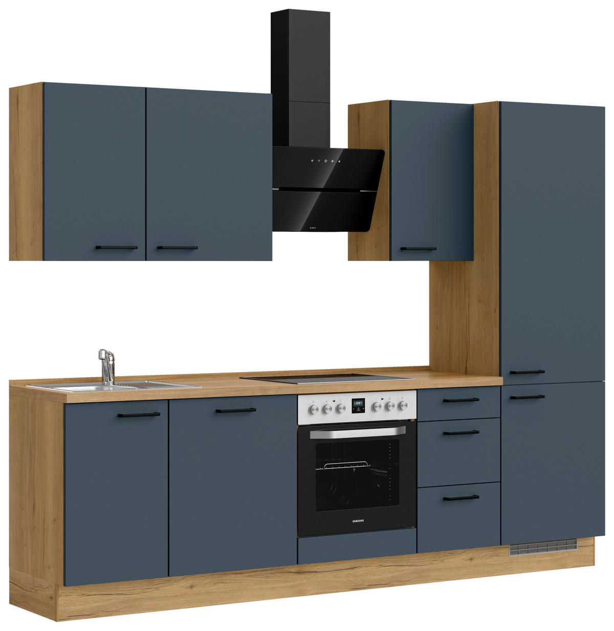 KÜCHENBLOCK Easytouch 270 cm  in Eichefarben, Dunkelblau  - Eichefarben/Schwarz, MODERN, Holzwerkstoff/Metall (270cm) - Nobilia