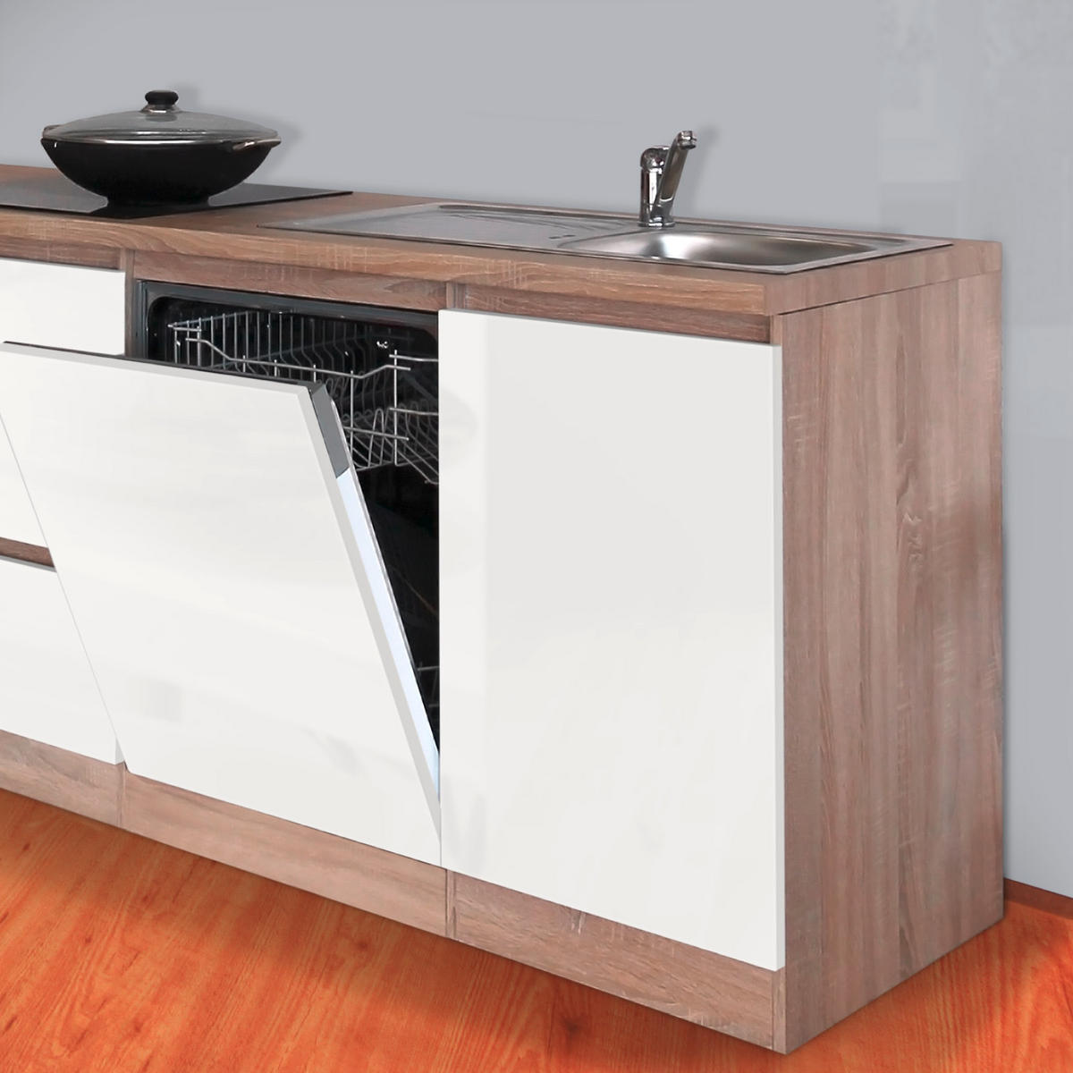 KÜCHENBLOCK 280 cm   in Eichefarben  - Weiss/Eichefarben, Modern, Holzwerkstoff (280cm) - Respekta