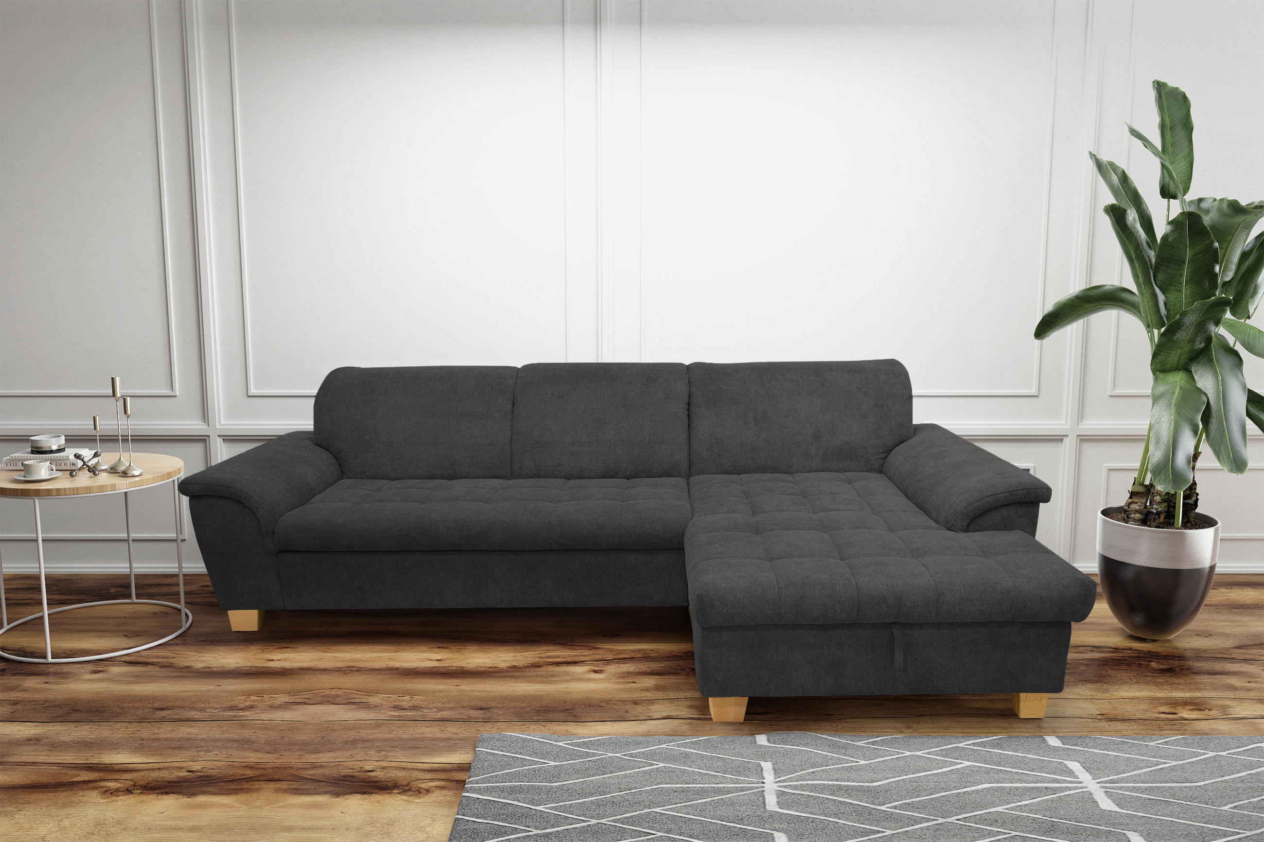 ECKSOFA Dunkelgrau Mikrofaser  - Eichefarben/Dunkelgrau, KONVENTIONELL, Holz/Textil (279/170cm) - MID.YOU