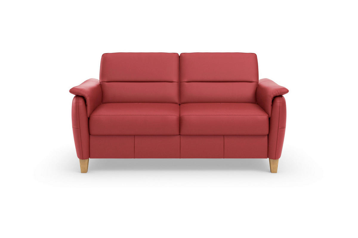 3-SITZER-SOFA PALMERA E Echtleder Rot  - Eichefarben/Rot, Basics, Leder/Holz (179/89/89cm) - Sit & More
