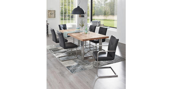 ESSTISCH in Holz, Metall 200/100/77 cm  - Edelstahlfarben/Eichefarben, Design, Holz/Metall (200/100/77cm) - Novel