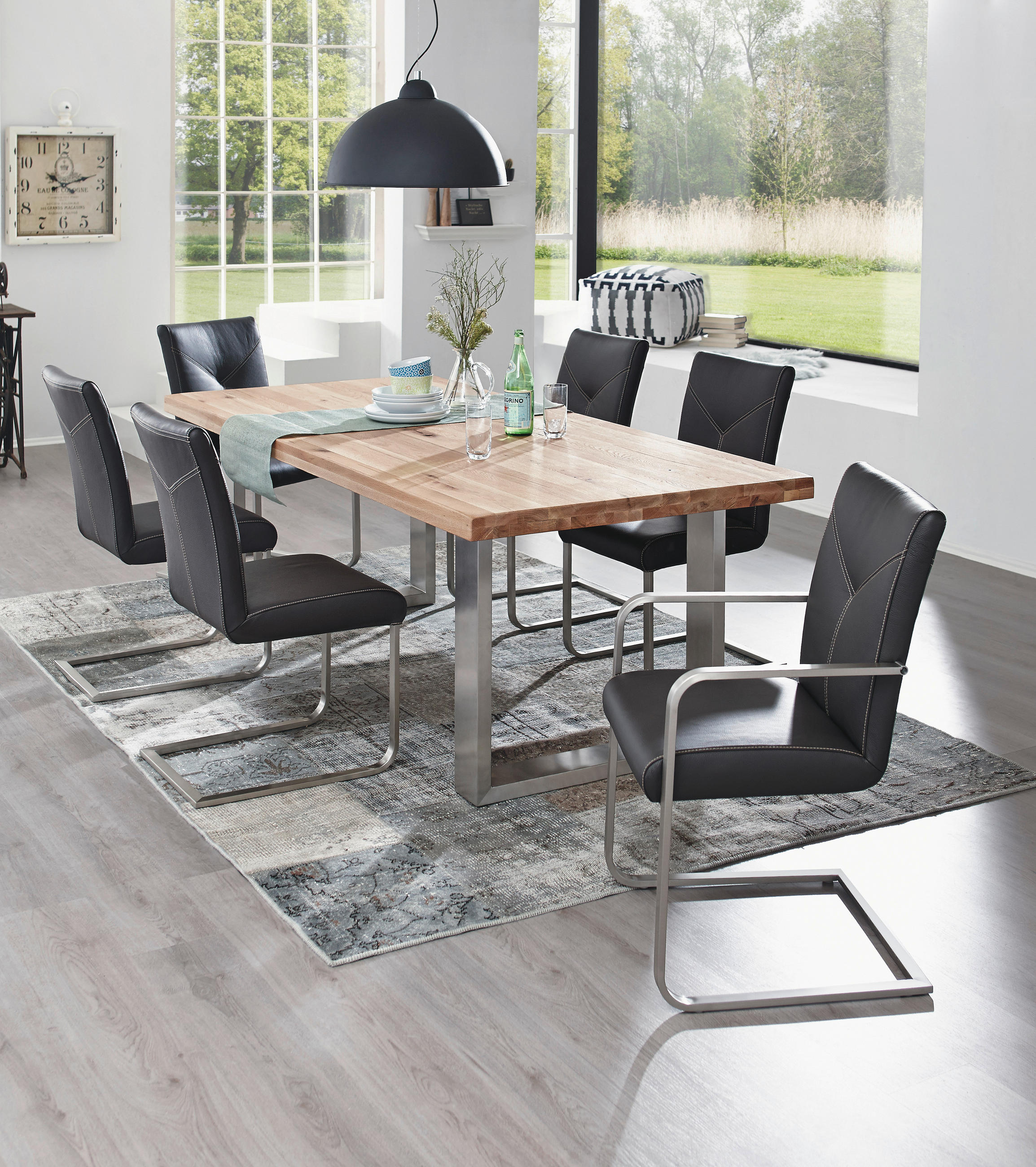 ESSTISCH in Holz, Metall 240/100/77 cm  - Edelstahlfarben/Eichefarben, Design, Holz/Metall (240/100/77cm) - Novel