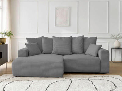 ECKSOFA Ottomane links  ATILLA Dunkelgrau Cord  - Dunkelgrau/Schwarz, MODERN, Kunststoff/Textil (149/244cm)
