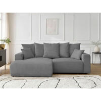 ECKSOFA Ottomane links  ATILLA Dunkelgrau Cord  - Dunkelgrau/Schwarz, MODERN, Kunststoff/Textil (149/244cm)