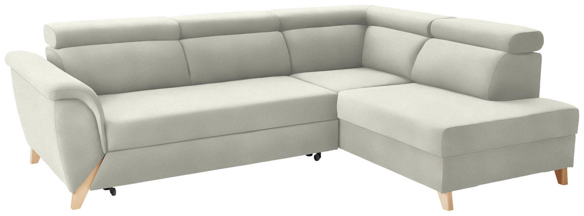ECKSOFA  in Chenille Creme Rücken echt, Kopfteilverstellung  265/200 cm  - Creme/Naturfarben, KONVENTIONELL, Holz/Textil (265/200cm) - Stylife