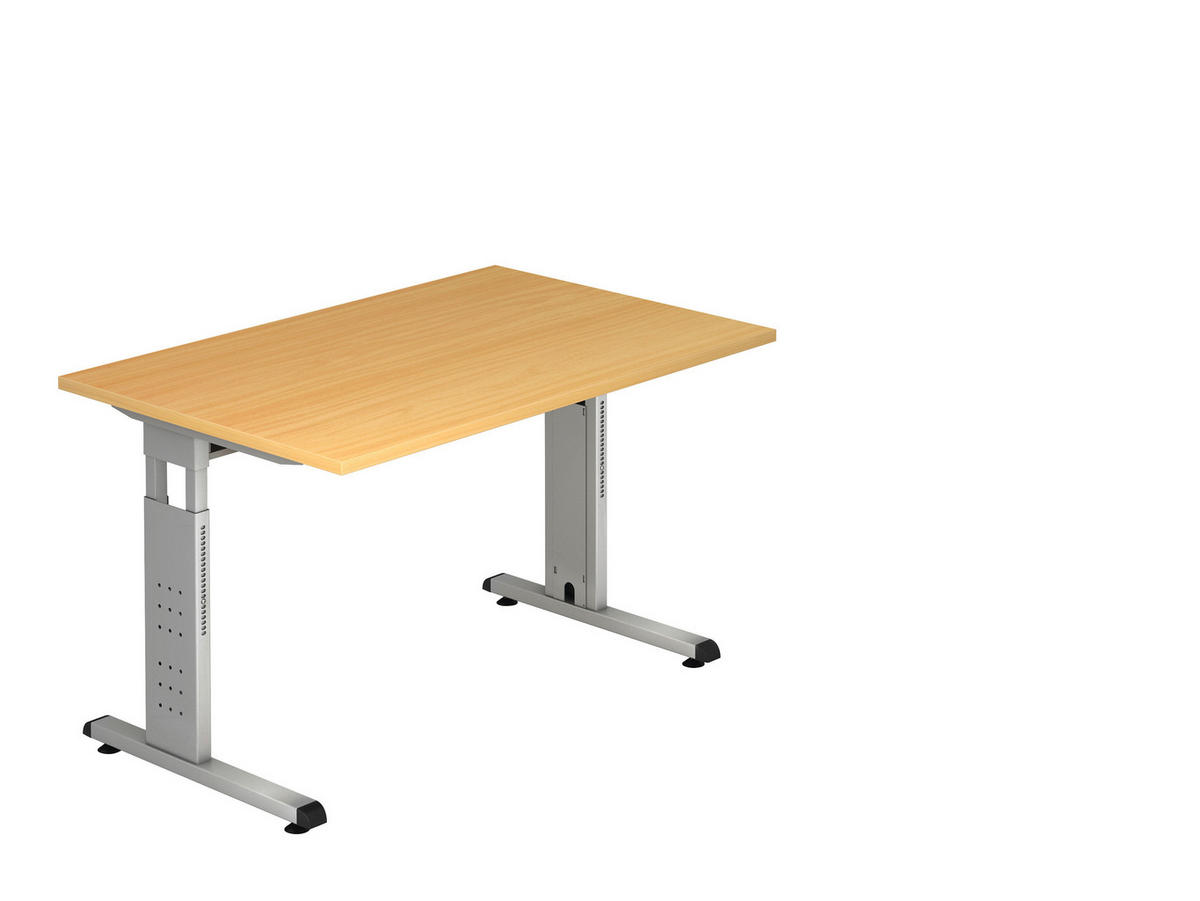 SCHREIBTISCH höhenverstellbar  - Silberfarben/Buchefarben, KONVENTIONELL, Holzwerkstoff/Metall (120/80/65-85cm) - Venda