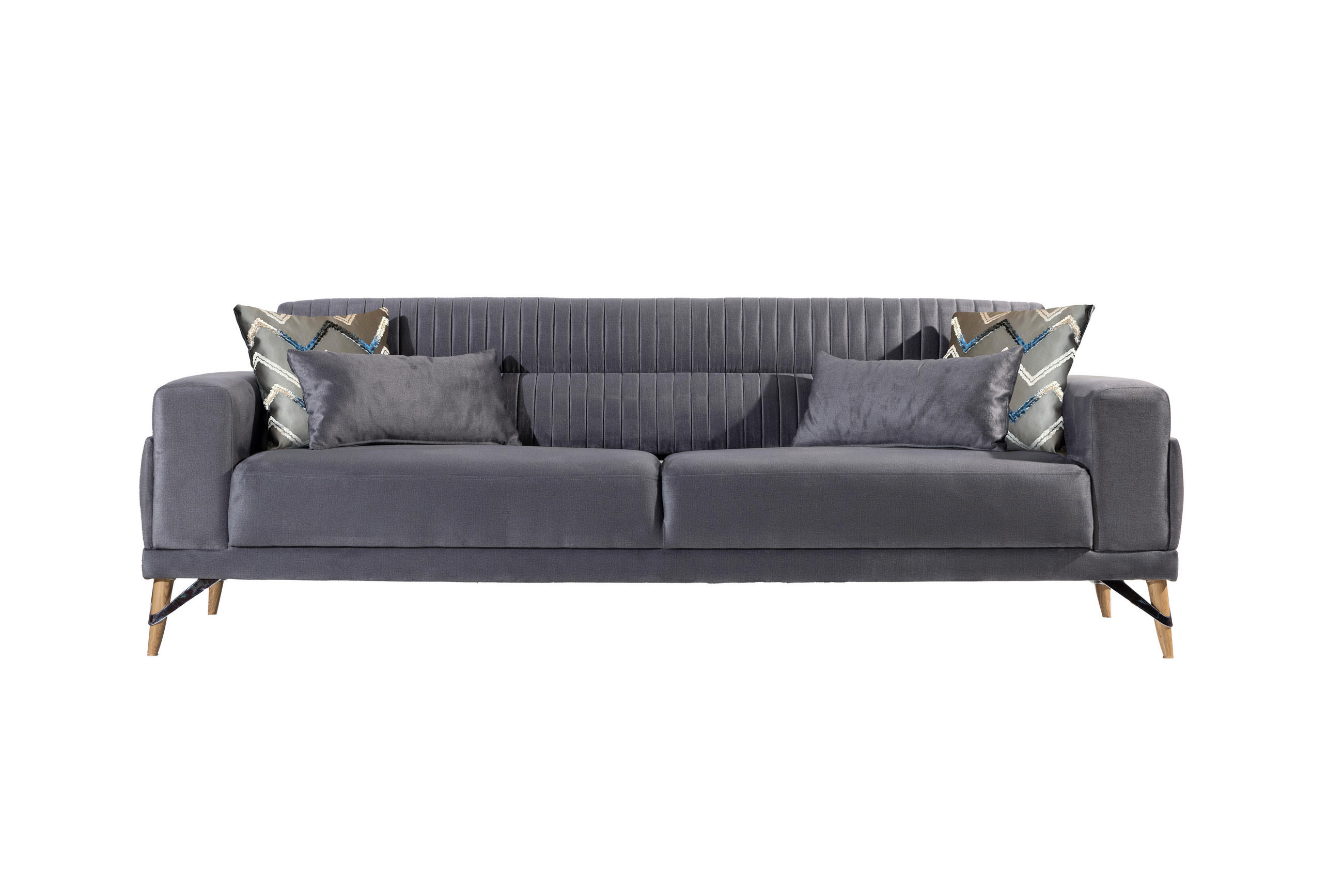 3-SITZER-SOFA Samt Grau  - Beige/Grau, Design, Kunststoff/Textil (233/77/87cm) - Livetastic