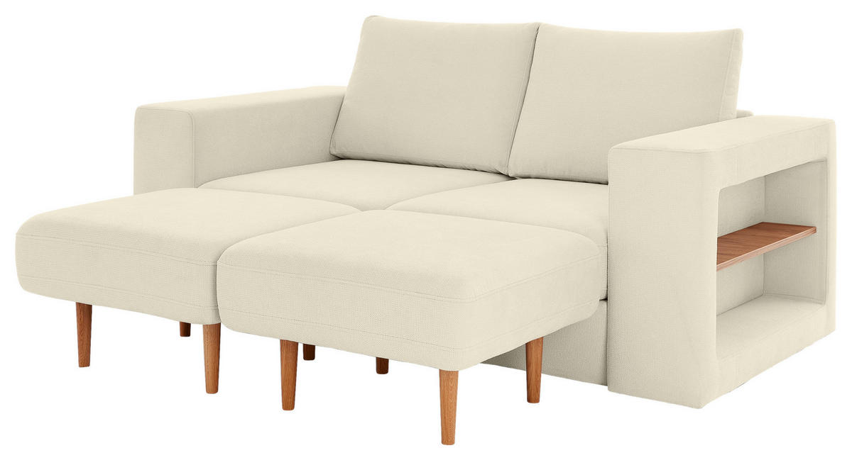 ZWEISITZER-SOFA inkl. Hocker in Webstoff Creme  - Eichefarben/Creme, Design, Holz/Textil (172/96/107cm) - LOOKS by W.Joop