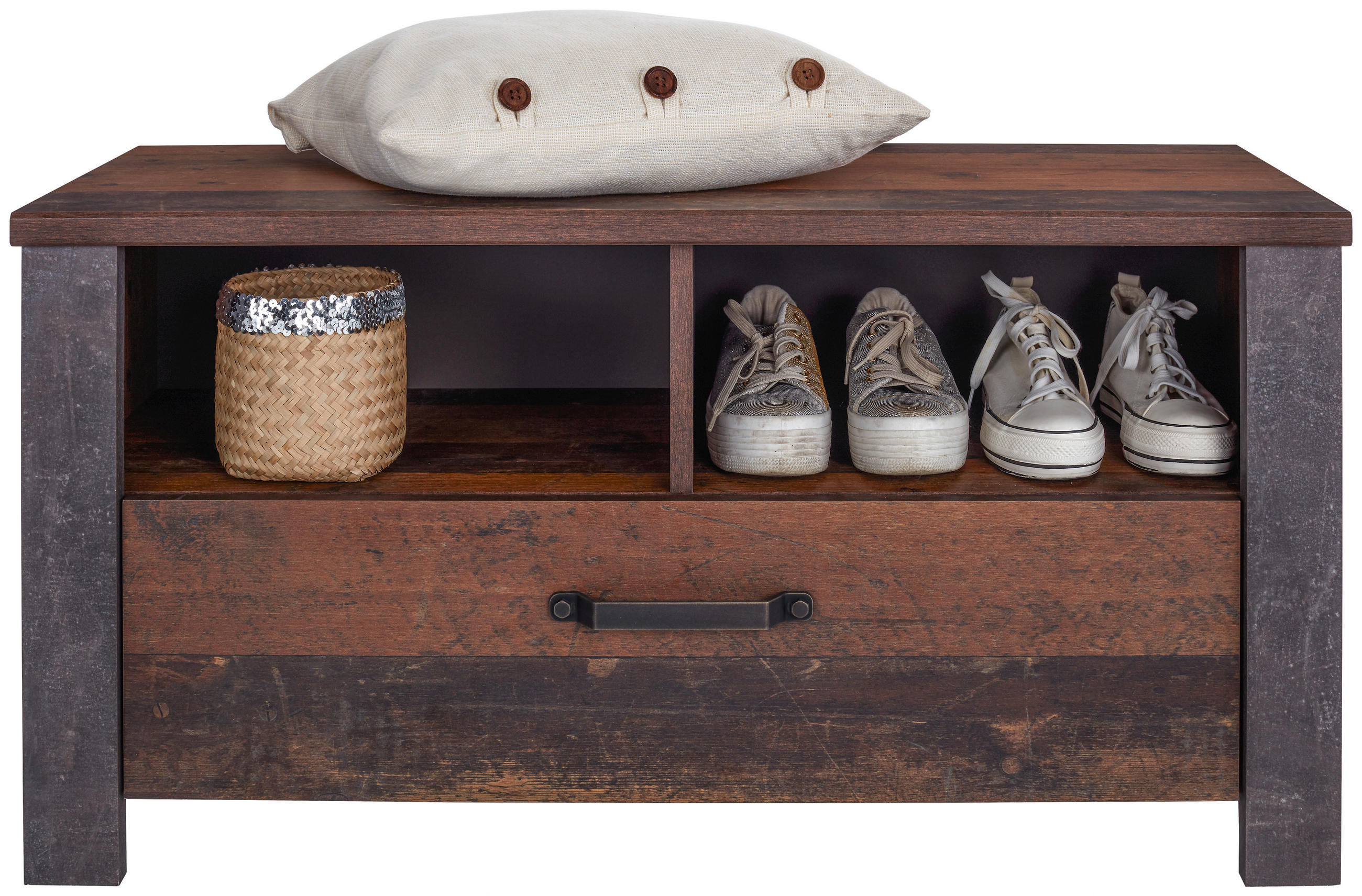 Garderobenbank Ontario B: 96cm Lade + Fächer, Old Style Dekor