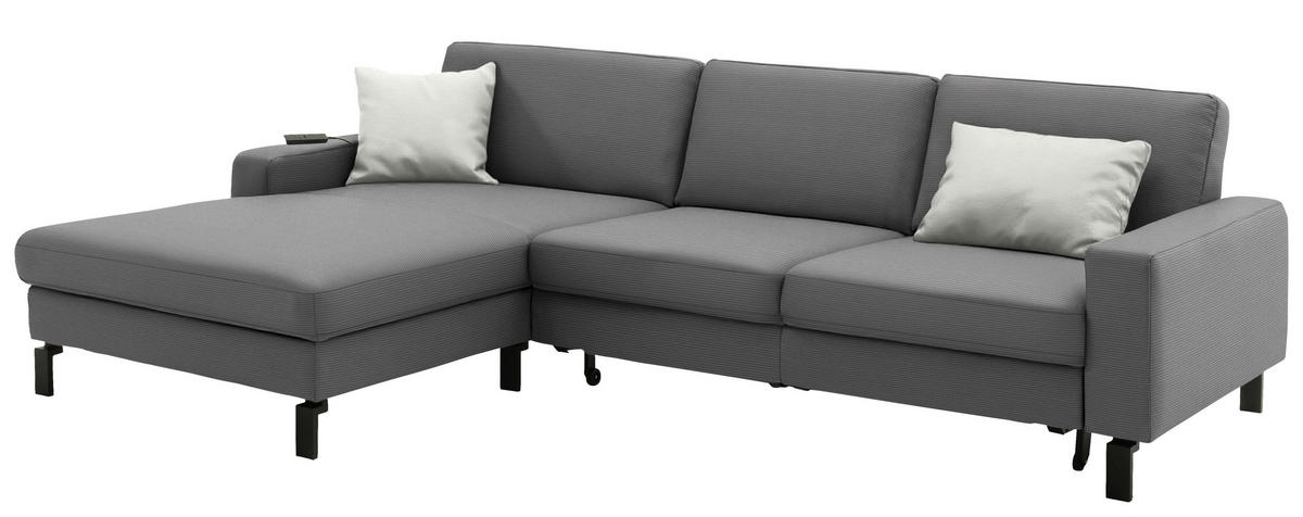 ECKSOFA Cord Grau  - Schwarz/Grau, Design, Textil/Metall (185/298cm) - Pure Home Lifestyle