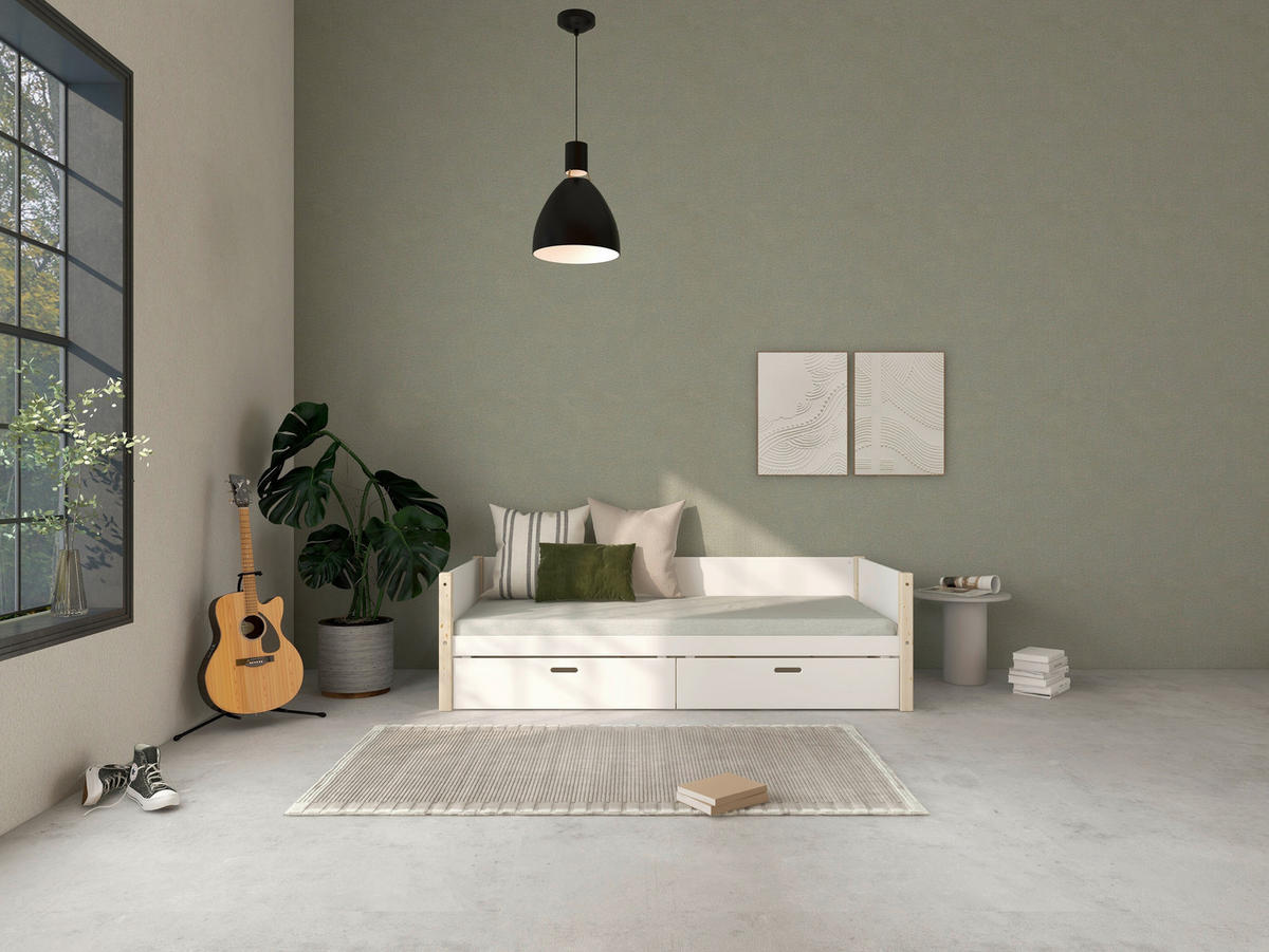 BETT in Weiß, Kieferfarben  - Weiß/Kieferfarben, MODERN, Holz (90/200cm) - Chameo