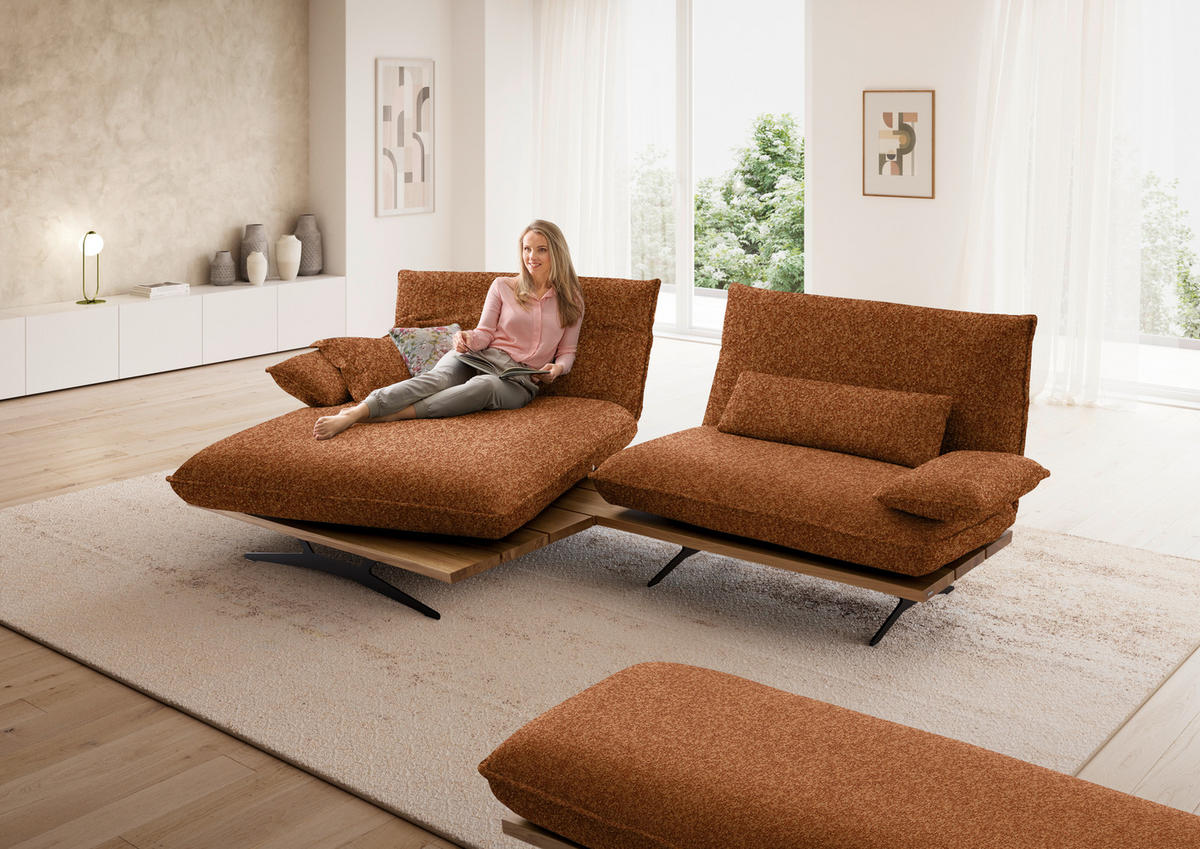 ECKSOFA Chenille, Flachgewebe Rostfarben, Wildeiche  - Wildeiche/Rostfarben, Design, Holz/Textil (161/284cm) - Koinor