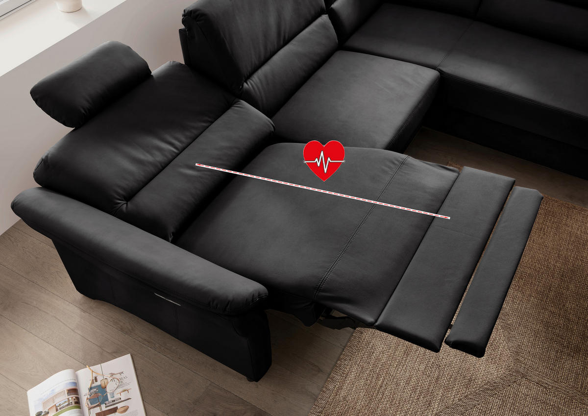 ECKSOFA in Lederlook Schwarz  - Schwarz, Modern, Holz/Textil (266/190cm) - Livetastic
