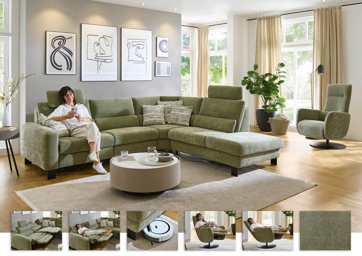 ECKSOFA Olivgrün Chenille  - Schwarz/Olivgrün, Design, Textil/Metall (285/248cm) - Beldomo Comfort