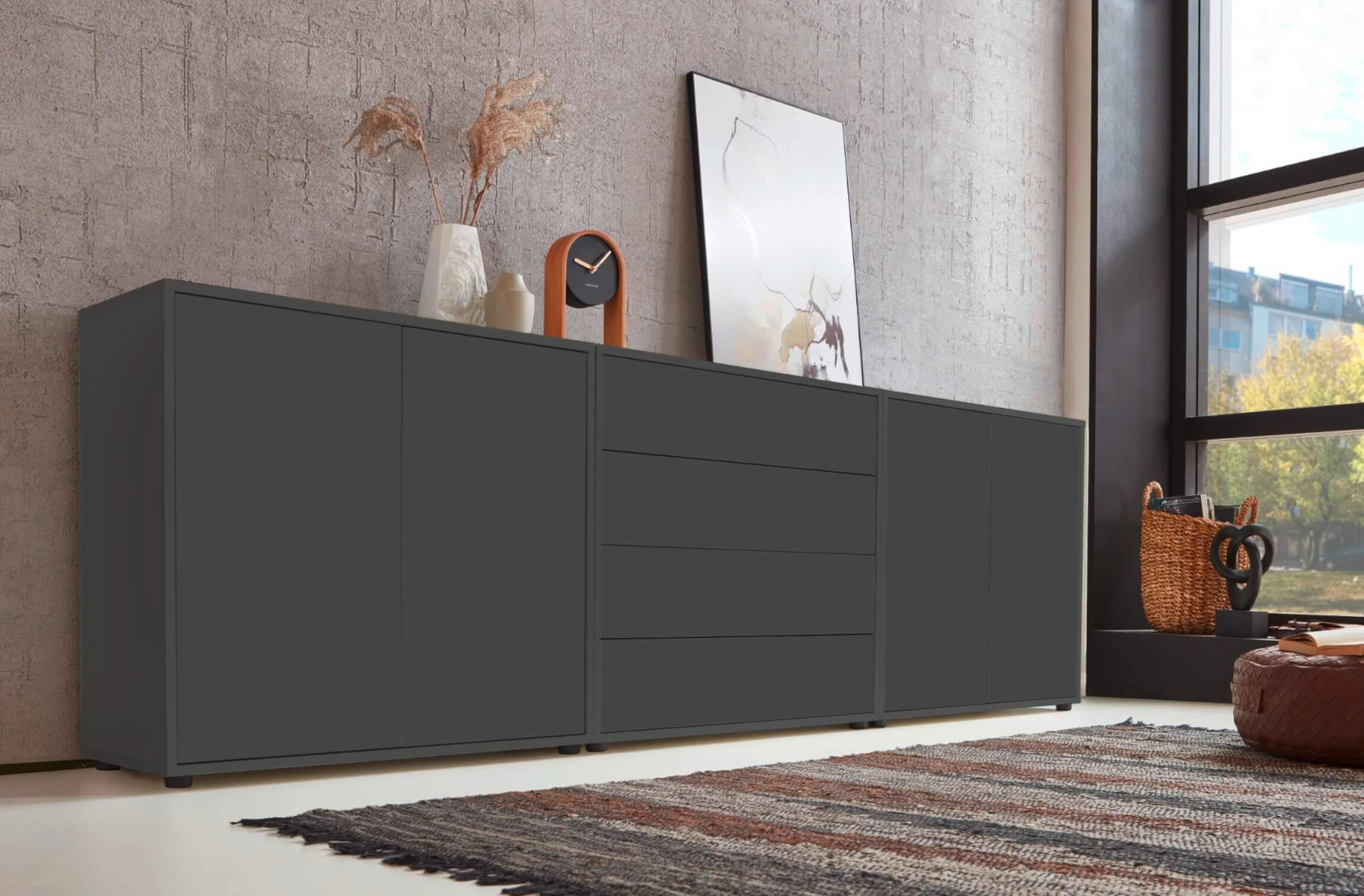 SIDEBOARD Mailand Set 5  in 237/73/33 cm  - Anthrazit/Schwarz, MODERN, Holzwerkstoff/Kunststoff (237/73/33cm) - MID.YOU
