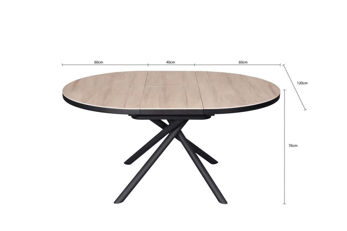 ESSTISCH Schwarz, Bernsteinfarben rund  ausziehbar  - Bernsteinfarben/Schwarz, LIFESTYLE, Keramik/Holzwerkstoff (120-160/76/120cm) - MID.YOU